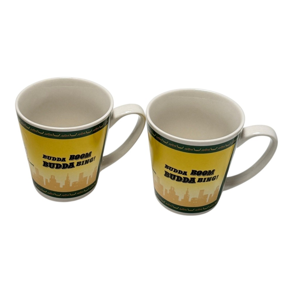 East Side Marios Coffee Mug Lot 2 Yellow Budda Boom Budda Bing